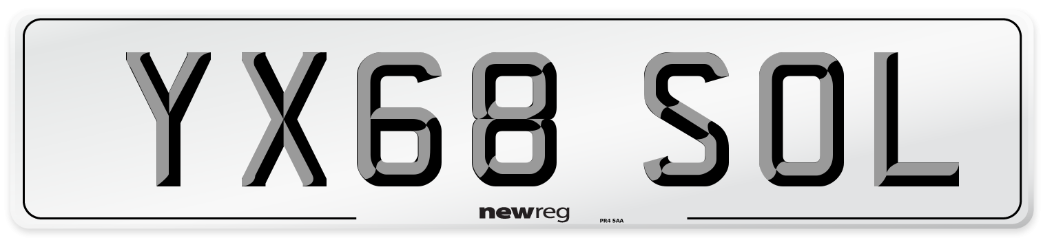 YX68 SOL Number Plate from New Reg